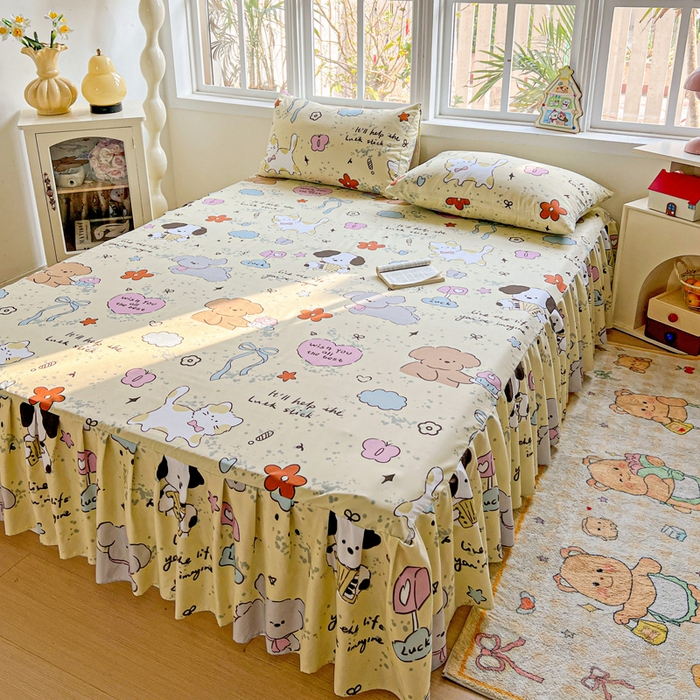 91家纺网 家纺一手货源 找家纺 极梦家纺（支持定制） 2025新款印花磨毛单床裙三件套（总链接一）无优小狗