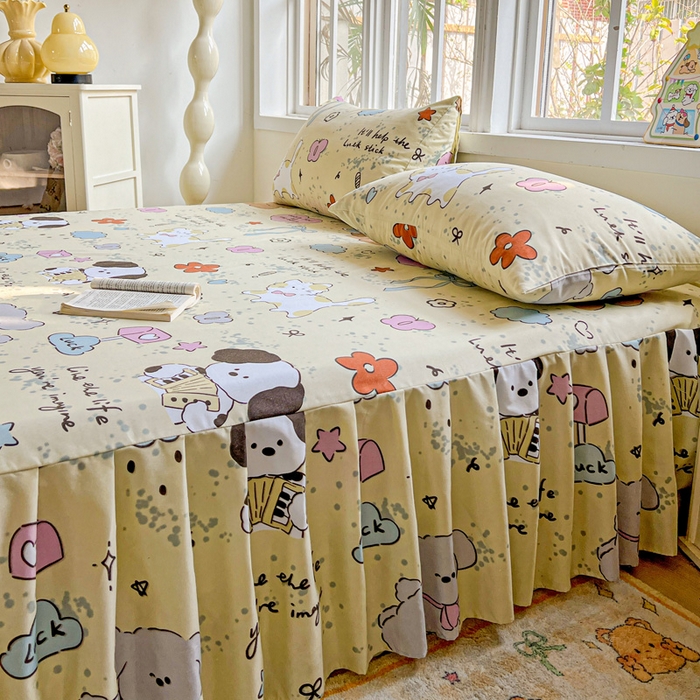 91家纺网 家纺一手货源 找家纺 极梦家纺（支持定制） 2025新款印花磨毛单床裙三件套（总链接一）无优小狗