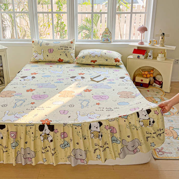 91家纺网 家纺一手货源 找家纺 极梦家纺（支持定制） 2025新款印花磨毛单床裙三件套（总链接一）无优小狗