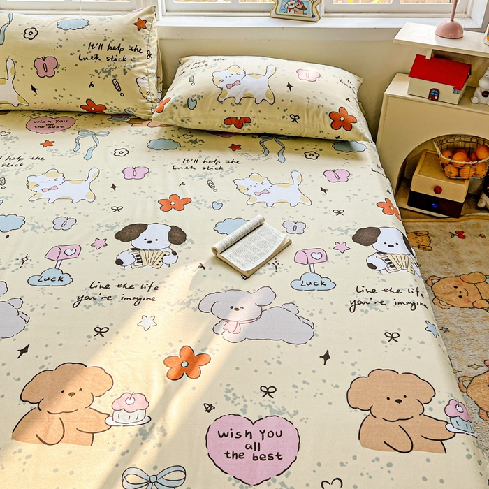 91家纺网 家纺一手货源 找家纺 极梦家纺（支持定制） 2025新款印花磨毛单床裙三件套（总链接一）无优小狗