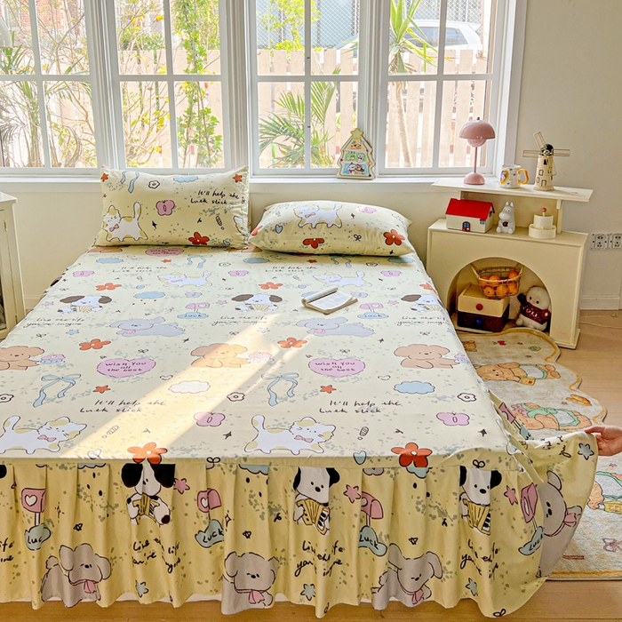 91家纺网 家纺一手货源 找家纺 极梦家纺（支持定制） 2025新款印花磨毛单床裙三件套（总链接一）无优小狗