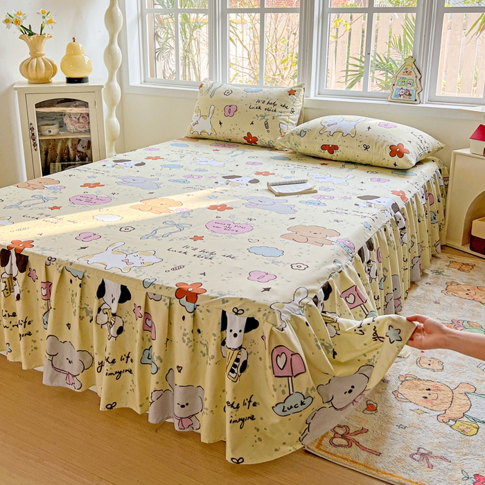 91家纺网 家纺一手货源 找家纺 极梦家纺（支持定制） 2025新款印花磨毛单床裙三件套（总链接一）无优小狗