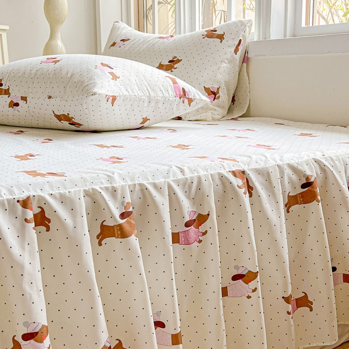 91家纺网 家纺一手货源 找家纺 极梦家纺（支持定制） 2025新款印花磨毛单床裙三件套（总链接一）香肠狗