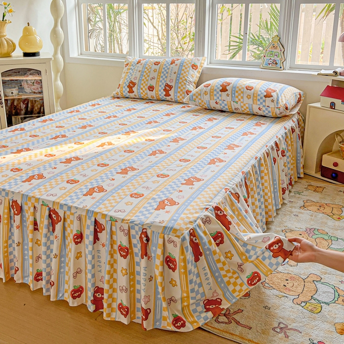 91家纺网 家纺一手货源 找家纺 极梦家纺（支持定制） 2025新款印花磨毛单床裙三件套（总链接一）小萌熊仔