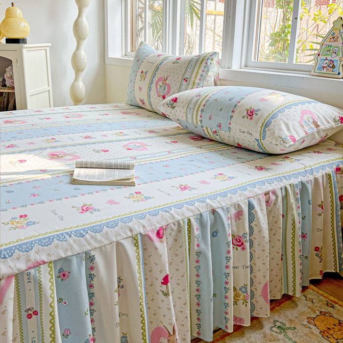 91家纺网 家纺一手货源 找家纺 极梦家纺（支持定制） 2025新款印花磨毛单床裙三件套（总链接一）小兔蘑菇