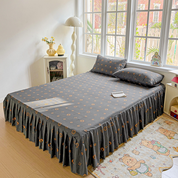 91家纺网 家纺一手货源 找家纺 极梦家纺（支持定制） 2025新款印花磨毛单床裙三件套（总链接一）小资生活