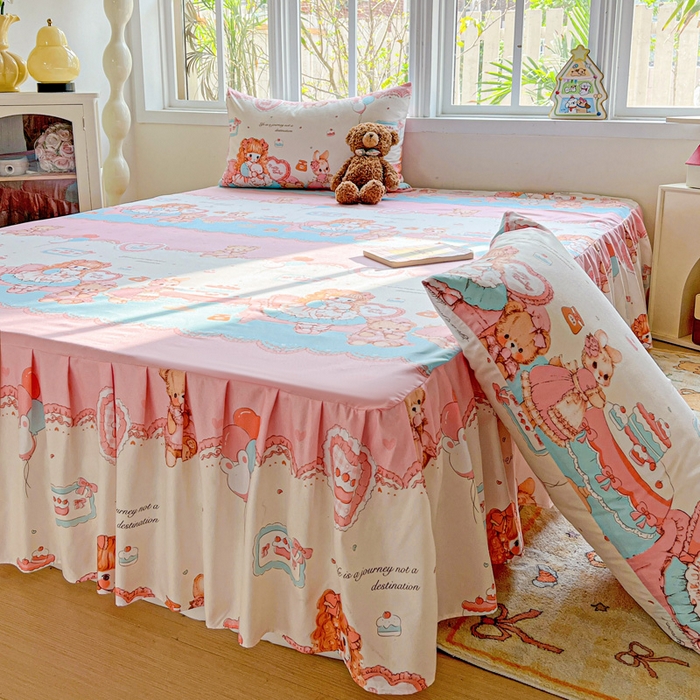 91家纺网 家纺一手货源 找家纺 极梦家纺（支持定制） 2025新款印花磨毛单床裙三件套（总链接一）心动女孩