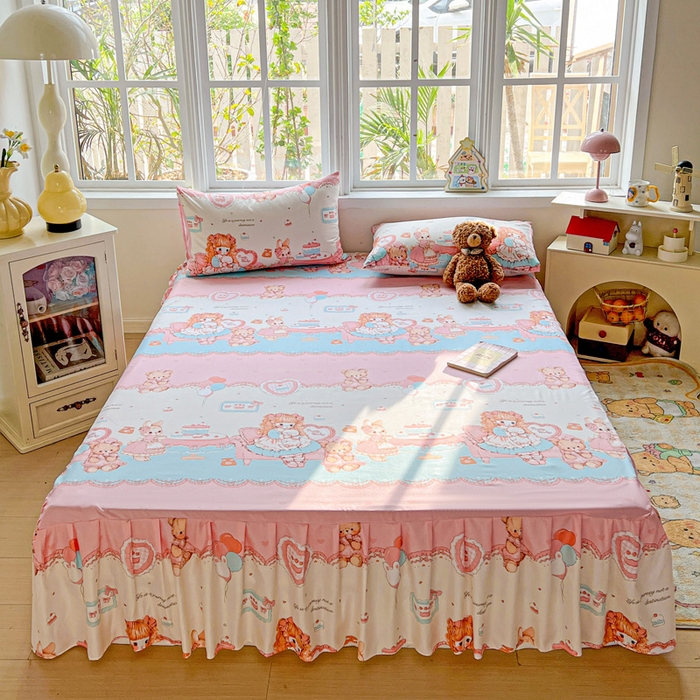 极梦家纺（支持定制） 2025新款印花磨毛单床裙三件套（总链接一）心动女孩