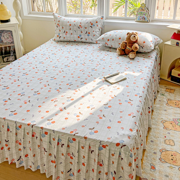 91家纺网 家纺一手货源 找家纺 极梦家纺（支持定制） 2025新款印花磨毛单床裙三件套（总链接一）樱桃格