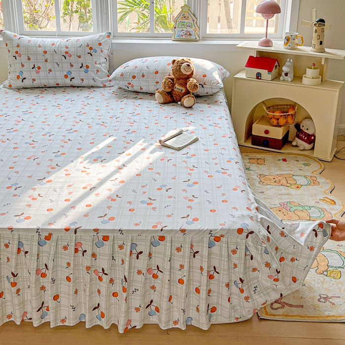 91家纺网 家纺一手货源 找家纺 极梦家纺（支持定制） 2025新款印花磨毛单床裙三件套（总链接一）樱桃格