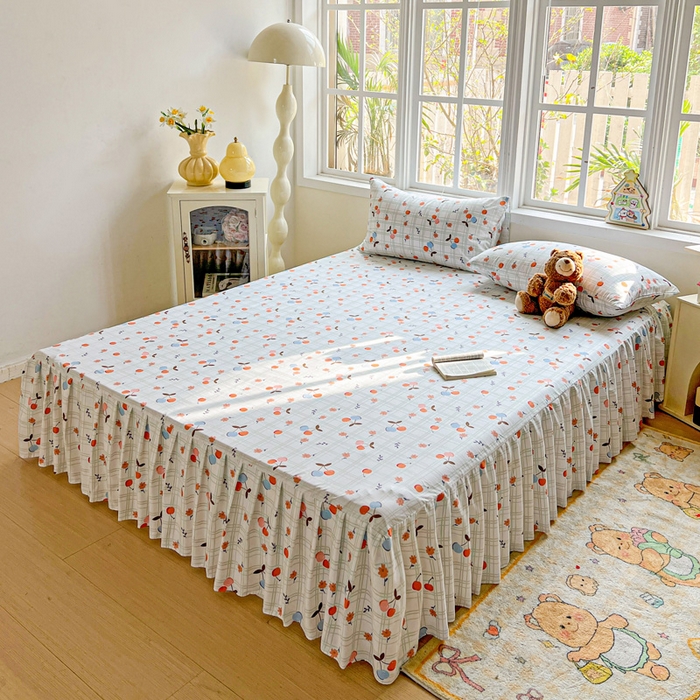 91家纺网 家纺一手货源 找家纺 极梦家纺（支持定制） 2025新款印花磨毛单床裙三件套（总链接一）樱桃格