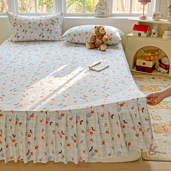 91家纺网 家纺一手货源 找家纺 极梦家纺（支持定制） 2025新款印花磨毛单床裙三件套（总链接一）樱桃格