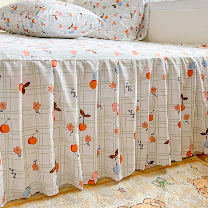 91家纺网 家纺一手货源 找家纺 极梦家纺（支持定制） 2025新款印花磨毛单床裙三件套（总链接一）樱桃格