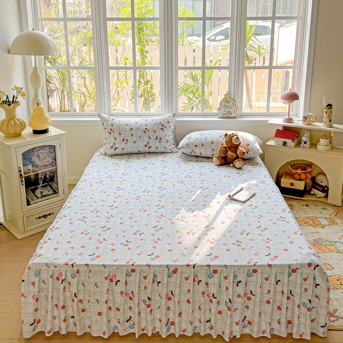 极梦家纺（支持定制） 2025新款印花磨毛单床裙三件套（总链接一）樱桃格