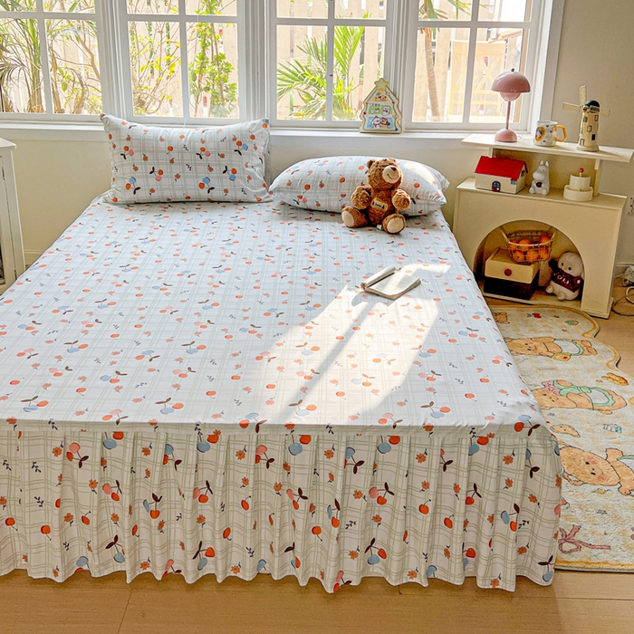 91家纺网 家纺一手货源 找家纺 极梦家纺（支持定制） 2025新款印花磨毛单床裙三件套（总链接一）樱桃格