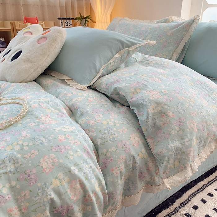 91家纺网 家纺一手货源 找家纺 （总） 奈萝家纺  2025新款全棉双层纱花边款四件套