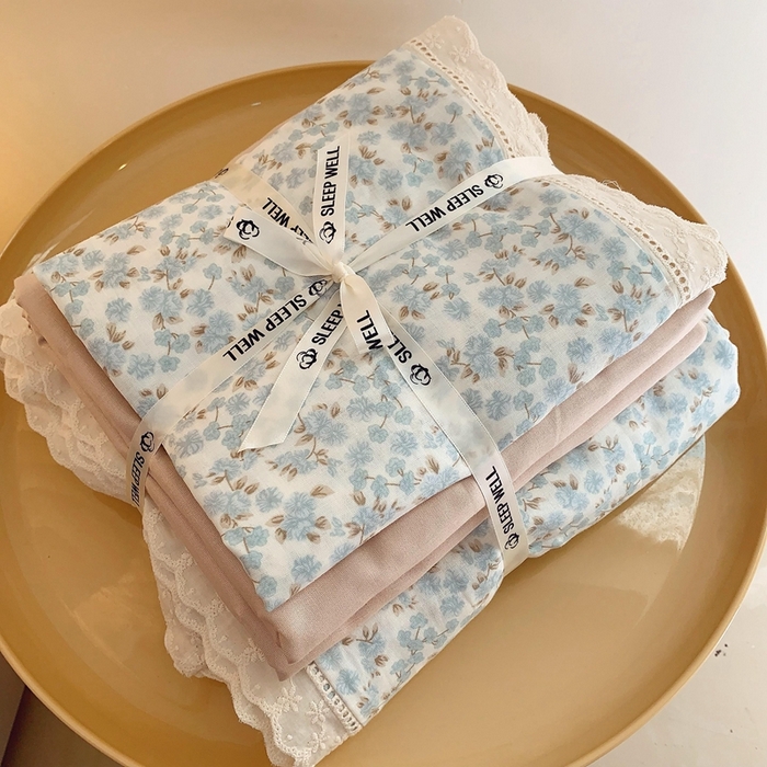 91家纺网 家纺一手货源 找家纺  奈萝家纺  2025新款全棉双层纱花边款四件套 叠拍（仅供参考）