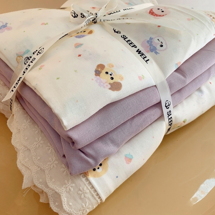 91家纺网 家纺一手货源 找家纺  奈萝家纺  2025新款全棉双层纱花边款四件套 叠拍（仅供参考）