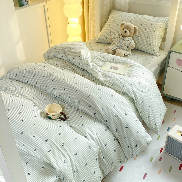 91家纺网 家纺一手货源 找家纺 宅部落 2025新款全棉三件套纯棉学生宿舍上下铺六件套 蝶语-绿