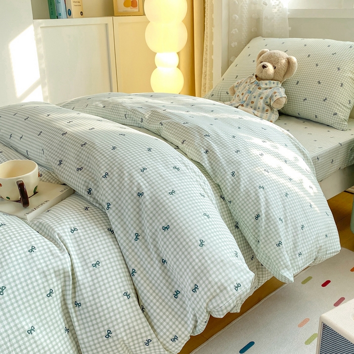 91家纺网 家纺一手货源 找家纺 宅部落 2025新款全棉三件套纯棉学生宿舍上下铺六件套 蝶语-绿