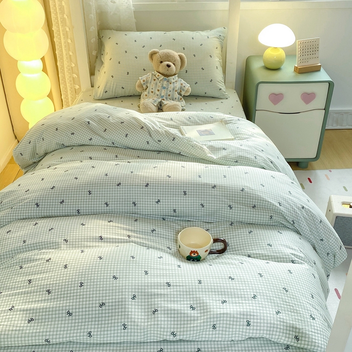 91家纺网 家纺一手货源 找家纺 宅部落 2025新款全棉三件套纯棉学生宿舍上下铺六件套 蝶语-绿