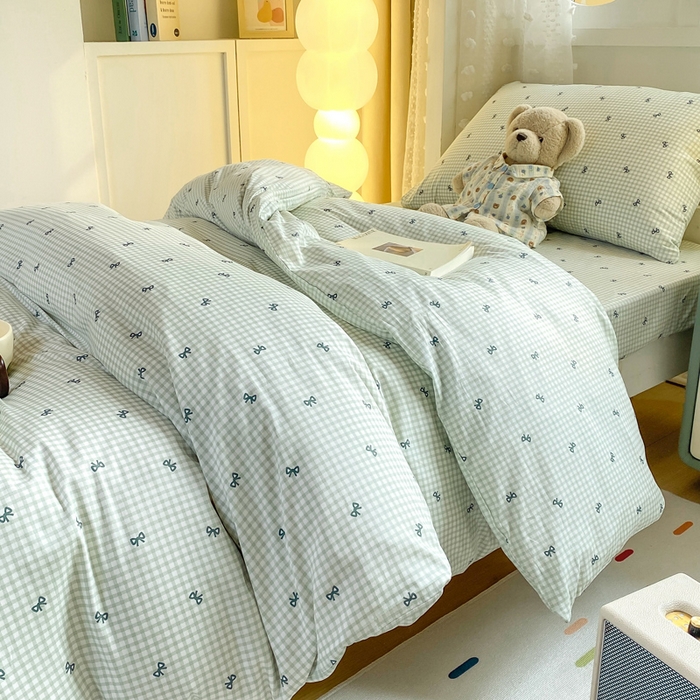 91家纺网 家纺一手货源 找家纺 宅部落 2025新款全棉三件套纯棉学生宿舍上下铺六件套 蝶语-绿