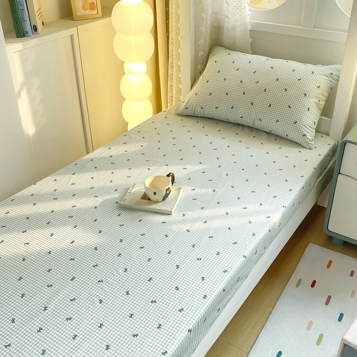 91家纺网 家纺一手货源 找家纺 宅部落 2025新款全棉三件套纯棉学生宿舍上下铺六件套 蝶语-绿