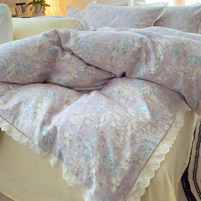 91家纺网 家纺一手货源 找家纺 （总） 奈萝家纺  2025新款全棉双层纱花边款四件套