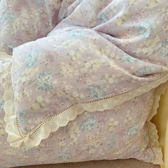 91家纺网 家纺一手货源 找家纺 （总） 奈萝家纺  2025新款全棉双层纱花边款四件套