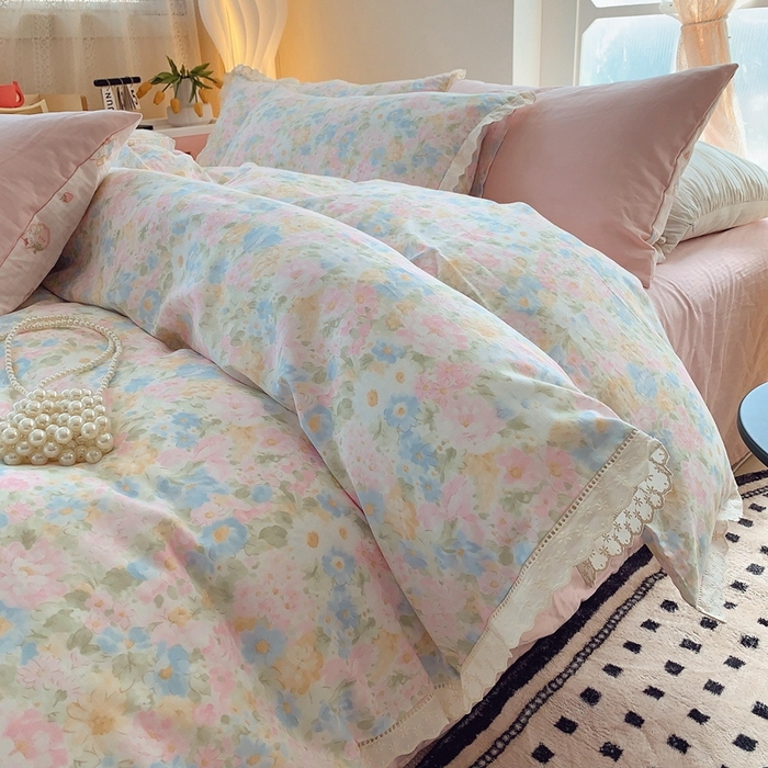  奈萝家纺  2025新款全棉双层纱花边款四件套 花香魅影