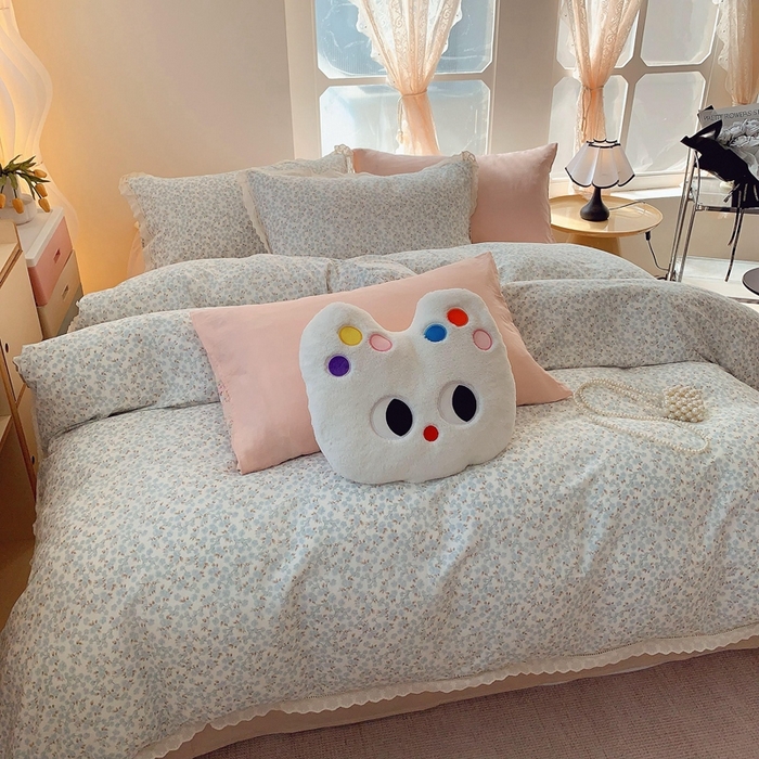 91家纺网 家纺一手货源 找家纺  奈萝家纺  2025新款全棉双层纱花边款四件套 秋之寄语兰