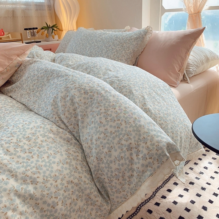  奈萝家纺  2025新款全棉双层纱花边款四件套 秋之寄语兰