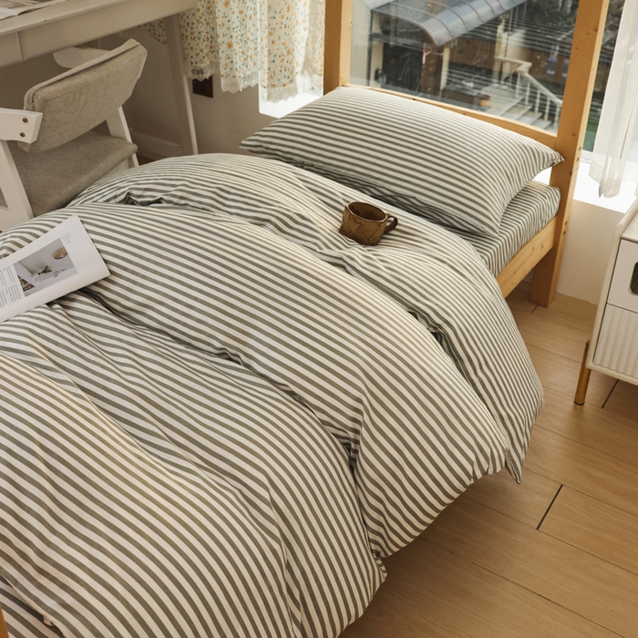 91家纺网 家纺一手货源 找家纺 宅部落 2025新款全棉三件套纯棉学生宿舍上下铺六件套 灰细条纹