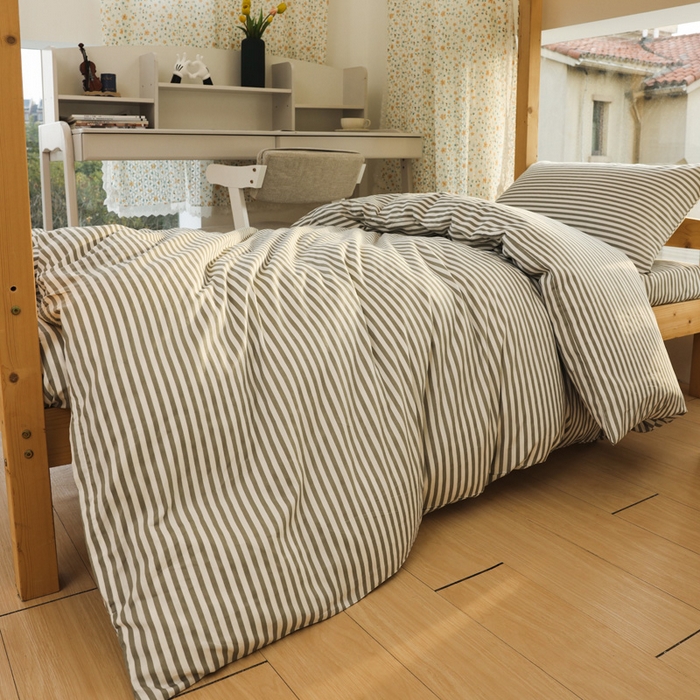 91家纺网 家纺一手货源 找家纺 宅部落 2025新款全棉三件套纯棉学生宿舍上下铺六件套 灰细条纹