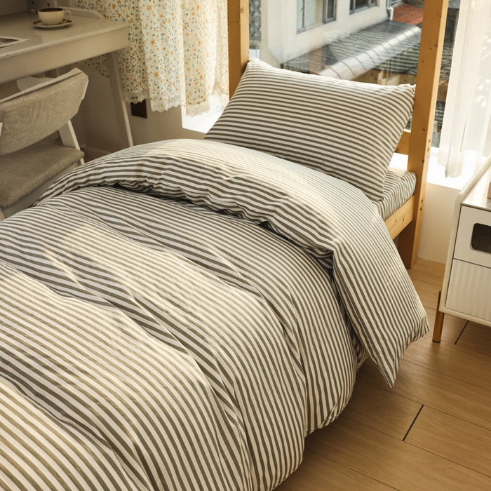 91家纺网 家纺一手货源 找家纺 宅部落 2025新款全棉三件套纯棉学生宿舍上下铺六件套 灰细条纹