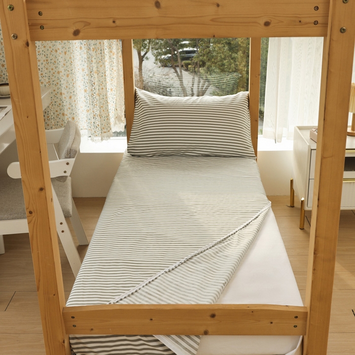 91家纺网 家纺一手货源 找家纺 宅部落 2025新款全棉三件套纯棉学生宿舍上下铺六件套 灰细条纹