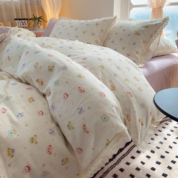  奈萝家纺  2025新款全棉双层纱花边款四件套 涂鸦乐园
