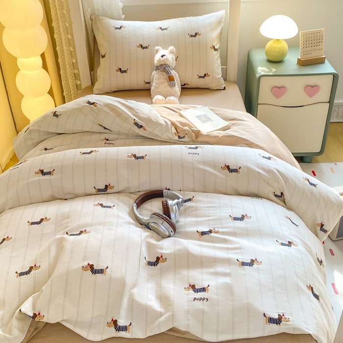 91家纺网 家纺一手货源 找家纺 宅部落 2025新款全棉三件套纯棉学生宿舍上下铺六件套 腊肠狗