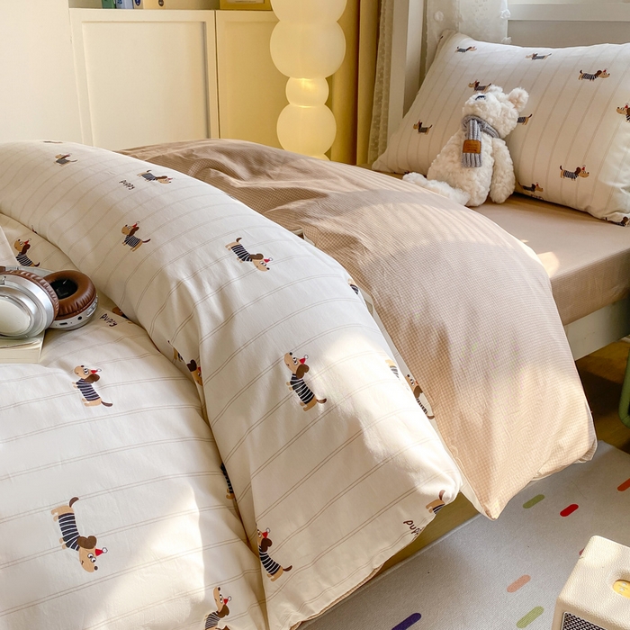 91家纺网 家纺一手货源 找家纺 宅部落 2025新款全棉三件套纯棉学生宿舍上下铺六件套 腊肠狗