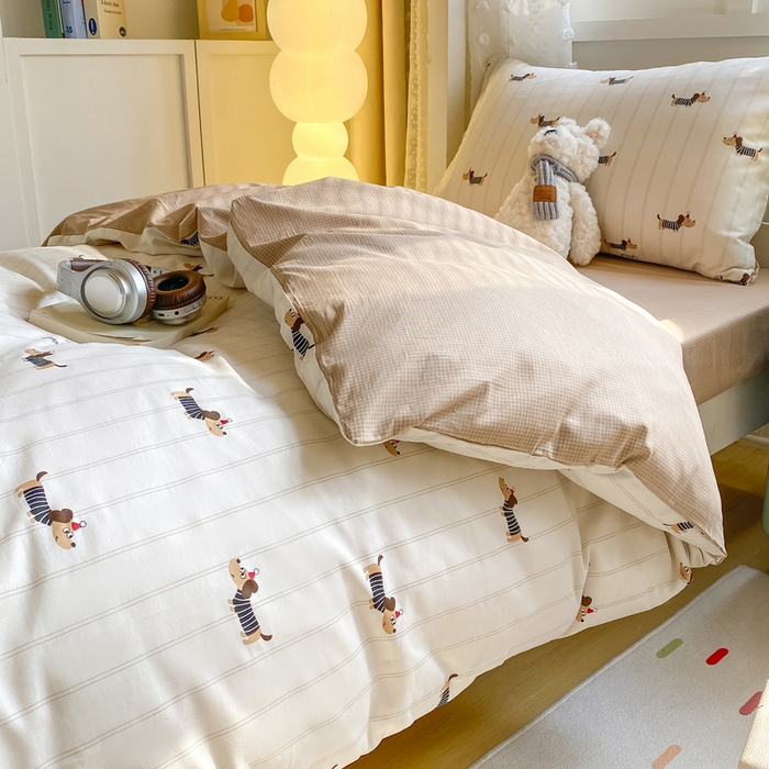 91家纺网 家纺一手货源 找家纺 宅部落 2025新款全棉三件套纯棉学生宿舍上下铺六件套 腊肠狗