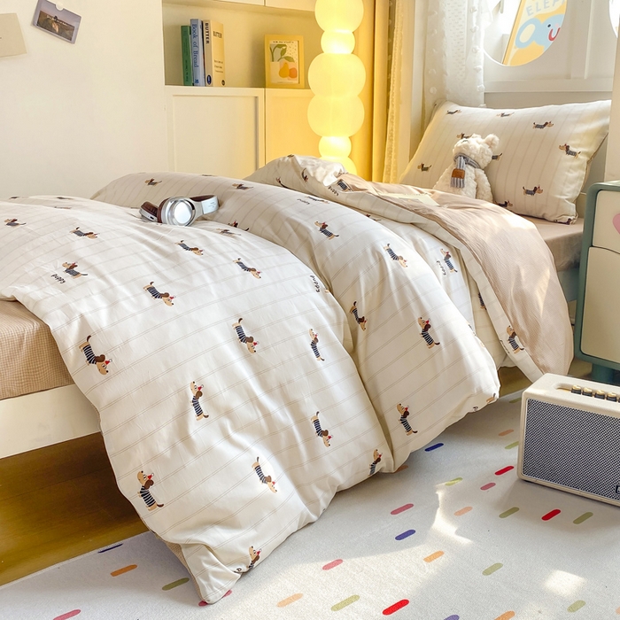 91家纺网 家纺一手货源 找家纺 宅部落 2025新款全棉三件套纯棉学生宿舍上下铺六件套 腊肠狗