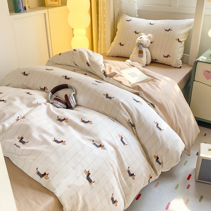 91家纺网 家纺一手货源 找家纺 宅部落 2025新款全棉三件套纯棉学生宿舍上下铺六件套 腊肠狗