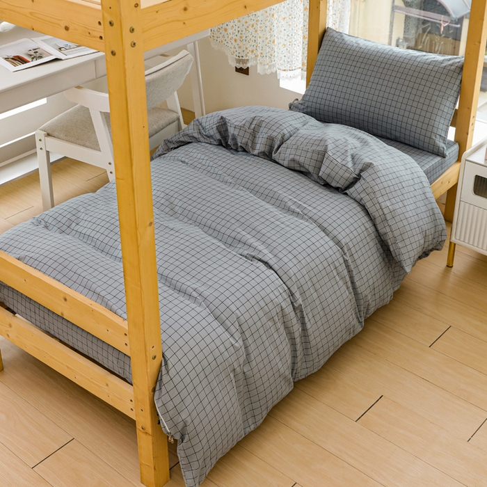 91家纺网 家纺一手货源 找家纺 宅部落 2025新款全棉三件套纯棉学生宿舍上下铺六件套 蓝小格