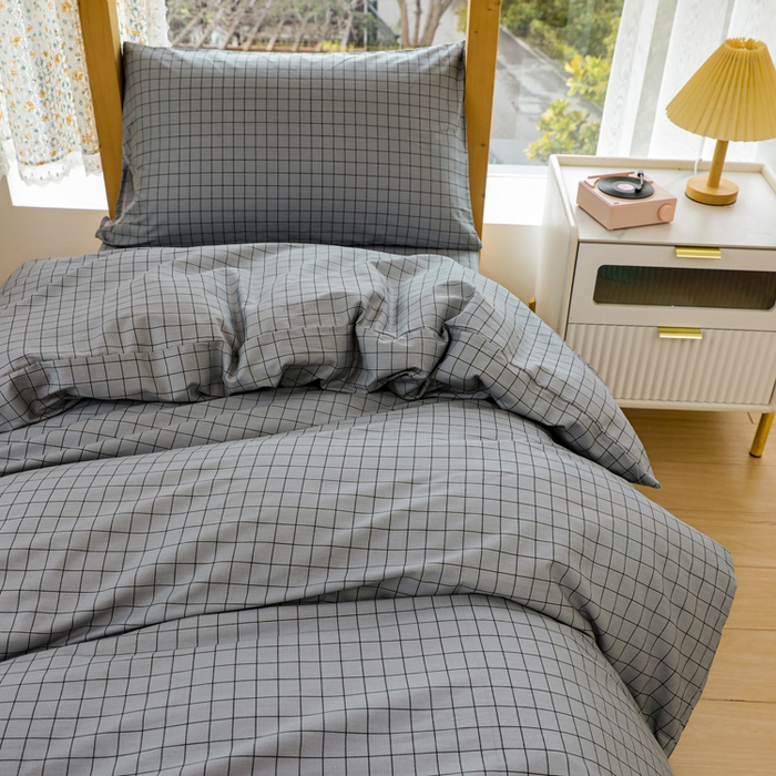 91家纺网 家纺一手货源 找家纺 宅部落 2025新款全棉三件套纯棉学生宿舍上下铺六件套 蓝小格