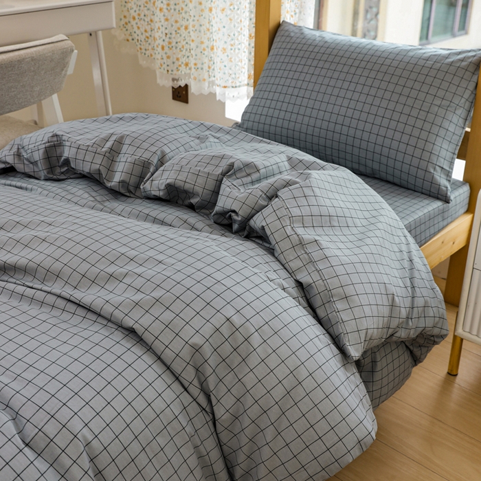 91家纺网 家纺一手货源 找家纺 宅部落 2025新款全棉三件套纯棉学生宿舍上下铺六件套 蓝小格