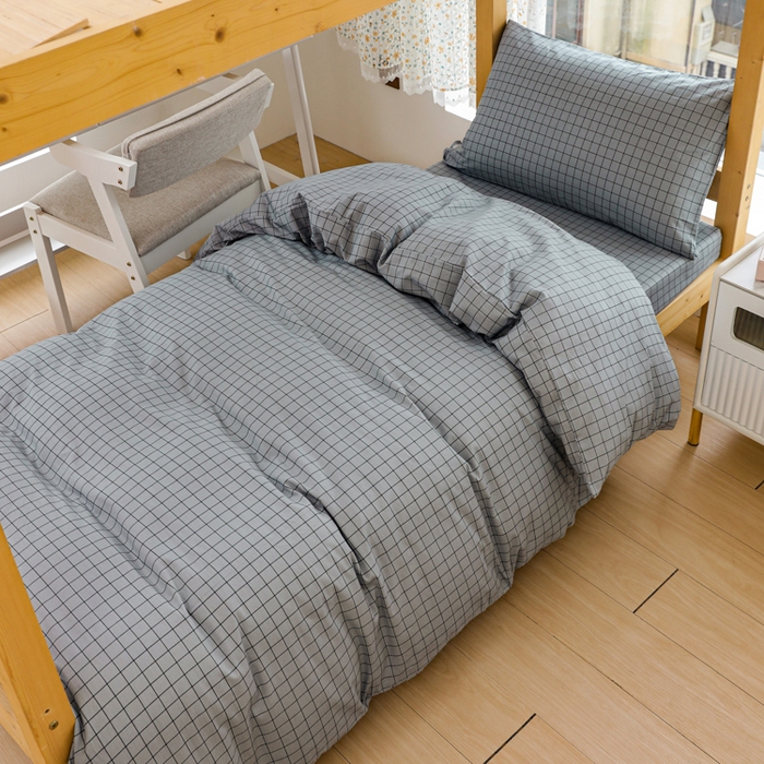 91家纺网 家纺一手货源 找家纺 宅部落 2025新款全棉三件套纯棉学生宿舍上下铺六件套 蓝小格