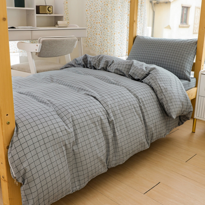 91家纺网 家纺一手货源 找家纺 宅部落 2025新款全棉三件套纯棉学生宿舍上下铺六件套 蓝小格