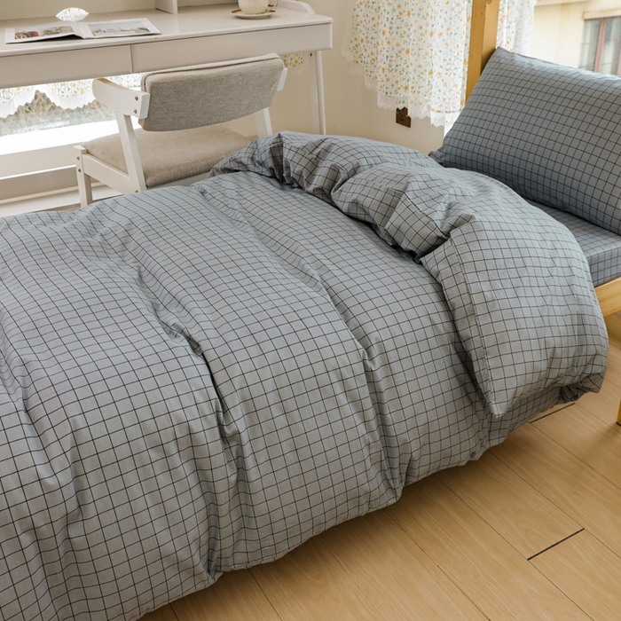 91家纺网 家纺一手货源 找家纺 宅部落 2025新款全棉三件套纯棉学生宿舍上下铺六件套 蓝小格