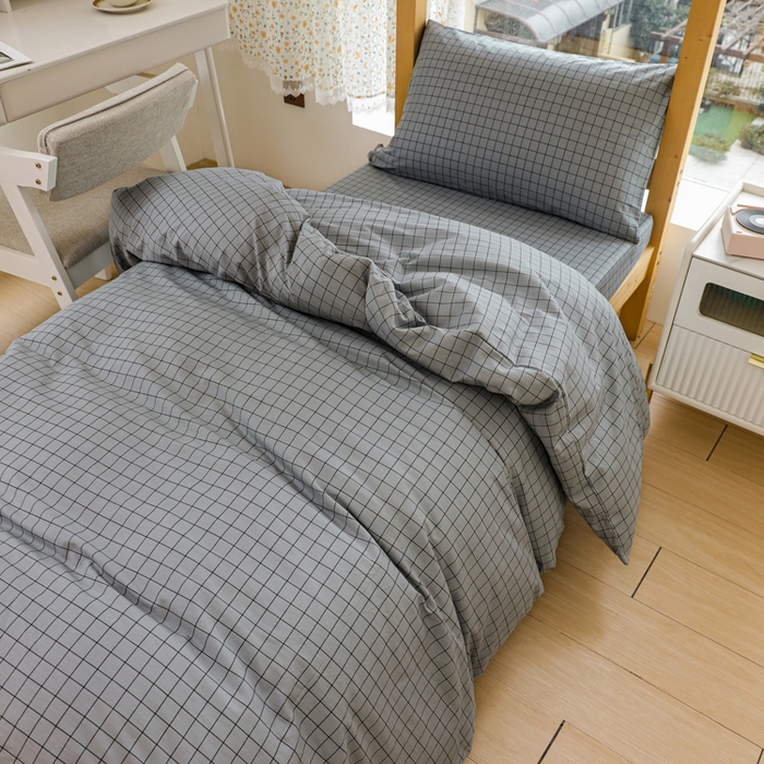 91家纺网 家纺一手货源 找家纺 宅部落 2025新款全棉三件套纯棉学生宿舍上下铺六件套 蓝小格