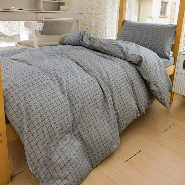 91家纺网 家纺一手货源 找家纺 宅部落 2025新款全棉三件套纯棉学生宿舍上下铺六件套 蓝小格